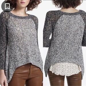 Anthropologie Liefnotes Grey Knit Layered‎ Sweater Dipped Lace Bohemian Size Med